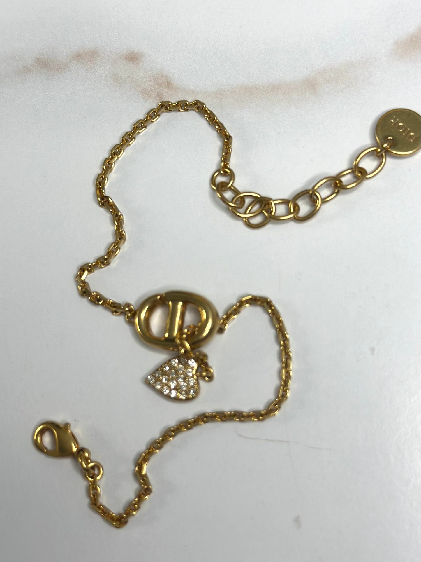 Pre-owned Dior CD Heart pendant bracelet rhinestone embellishments