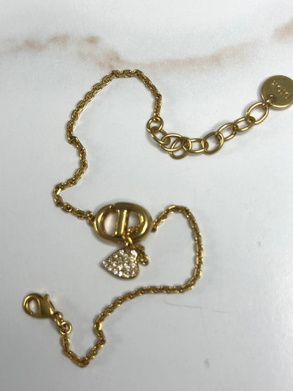 Pre-owned Dior CD Heart pendant bracelet rhinestone embellishments
