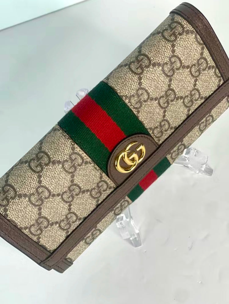 Pre-owned GUCCI Ophidia GG Beige and Ebony Continental Wallet