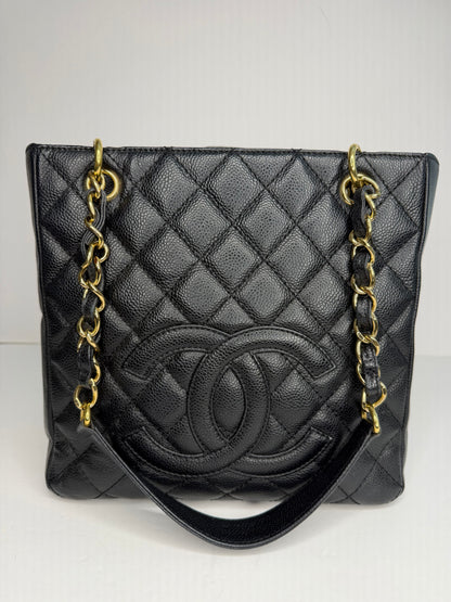 Pre-owned Chanel Black caviar leather petite, shopping tote shoulder bag