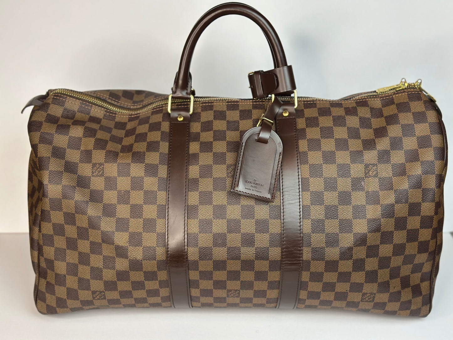 Pre-owned Louis Vuitton Damier Ebene canvas Keepall 50 duffel ￼