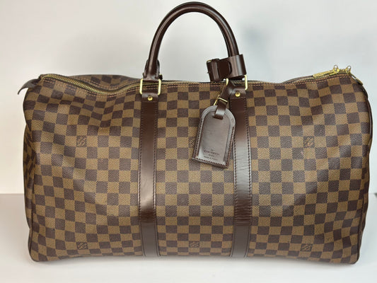 Pre-owned Louis Vuitton Damier Ebene canvas Keepall 50 duffel ￼