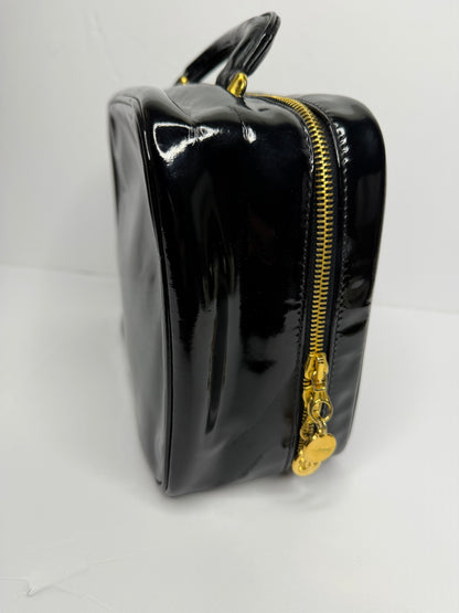 Pre-owned Chanel CC Coco Mark vanity top handle bag in black patent leather
