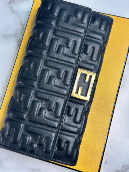 Pre-owned Fendi black Napa leather wallet