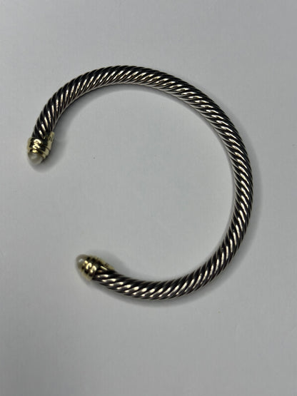 Pre-owned David Yurman Cable Classics bracelet made of sterling silver and 14k gold with pearl accents