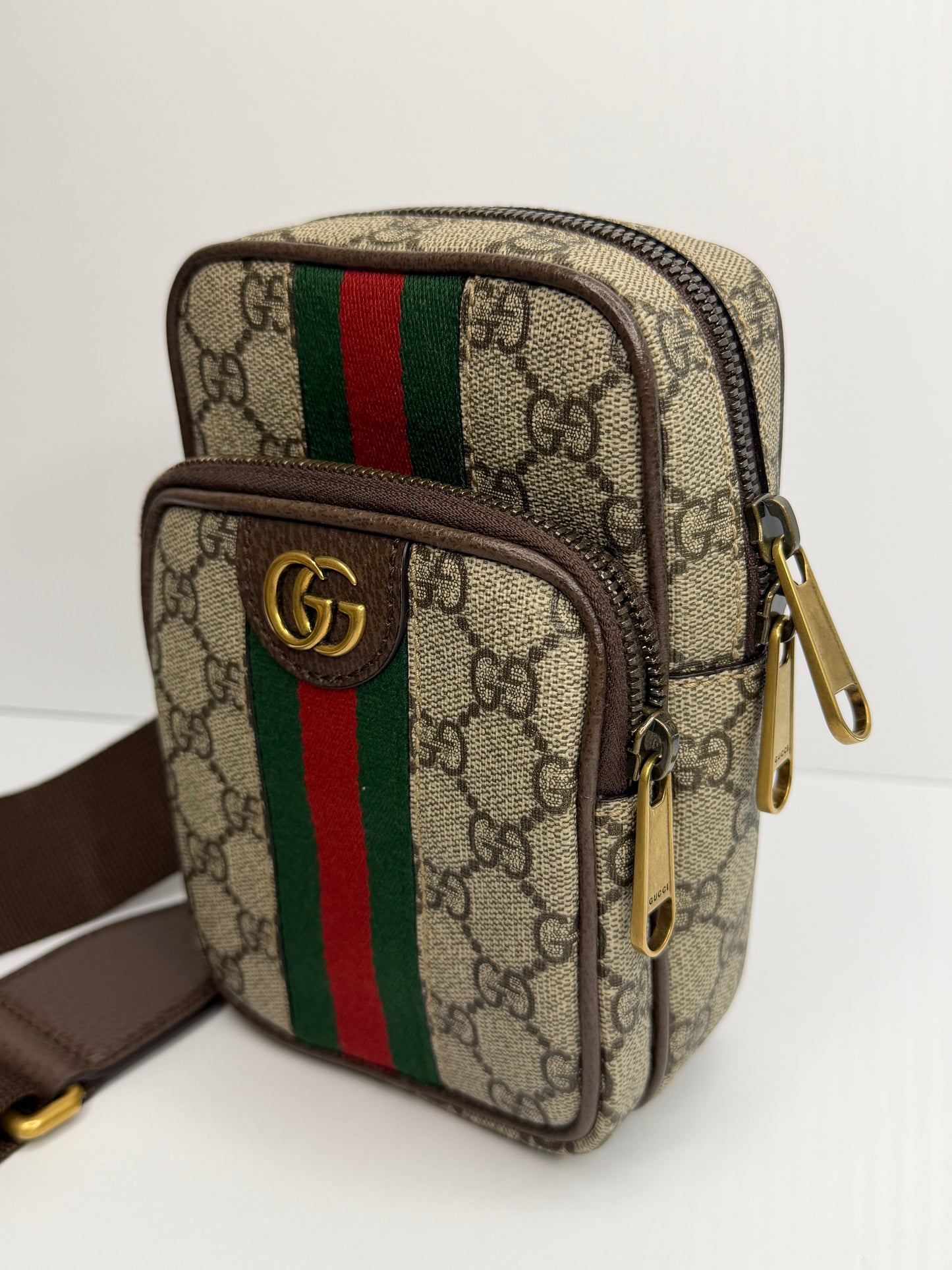 Pre-owned Gucci GG Supreme Monogram Web Mini Ophidia Messenger Brown