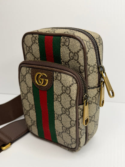 Pre-owned Gucci GG Supreme Monogram Web Mini Ophidia Messenger Brown
