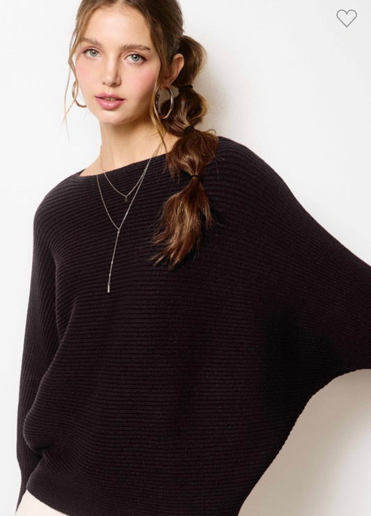 Oversized Black Ribbed Bubble Sweater