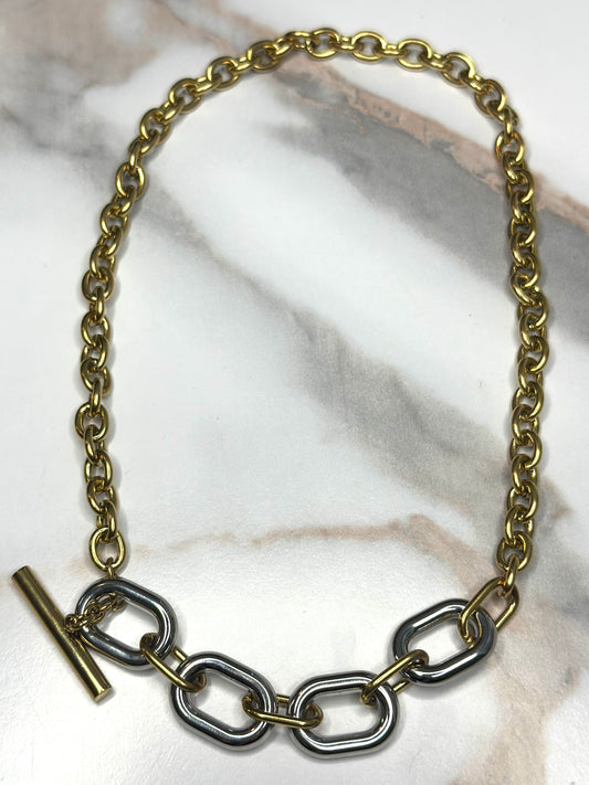 Mixed Metal Oval two tone toggle necklace