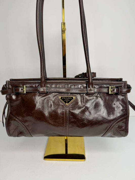 Pre-owned Prada Bonnie Brown calfskin medium shoulder tote