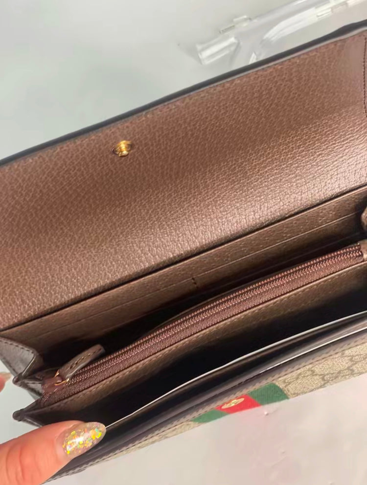 Pre-owned GUCCI Ophidia GG Beige and Ebony Continental Wallet