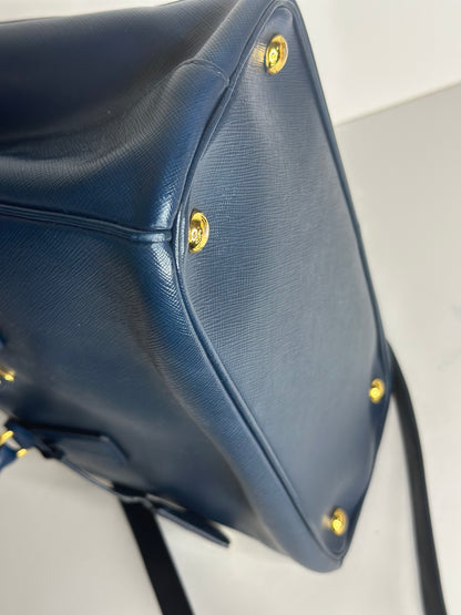 Pre-owned Prada Blue Saffiano Leather Medium Double Zip luxe two way tote