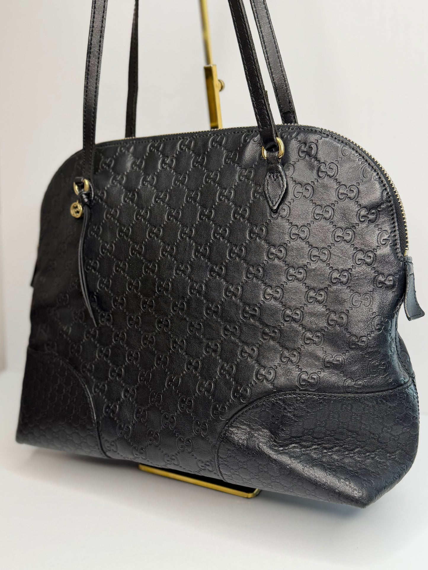 Pre-owned Gucci Guccissima black leather Bree shoulder tote