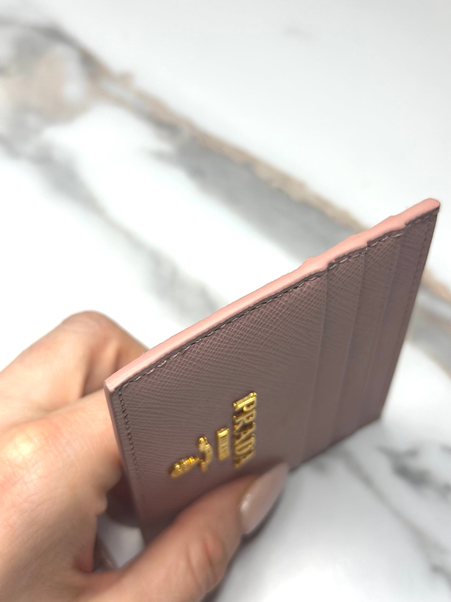 Pre-owned Prada light pink Saffiano leather card holder