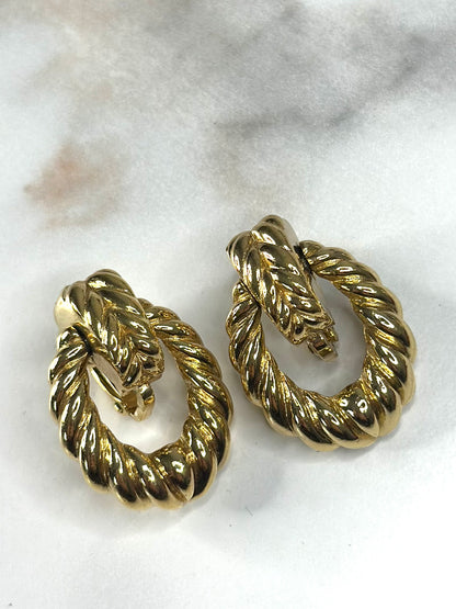Pre-owned Christian Dior Vintage gold-tone twisted hoop clip-on earrings