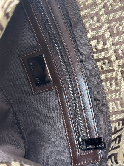 Pre-owned Fendi Zucchino brown canvas baguette, shoulder bag