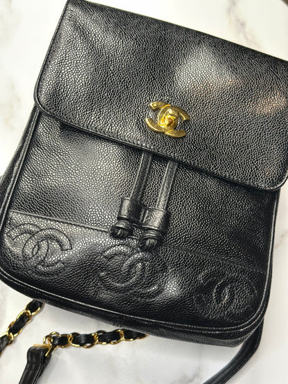 Pre-owned Chanel Black Caviar leather triple C vintage backpack 1996-1997