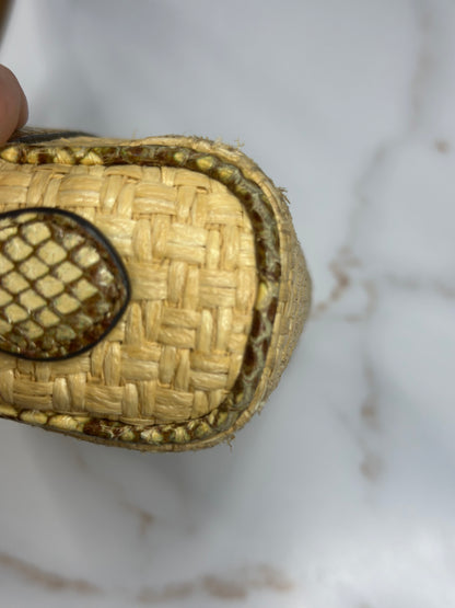 Pre-owned Gucci Raffia Elaphe Mini Ophidia Shoulder Bag Natural Cream Brown