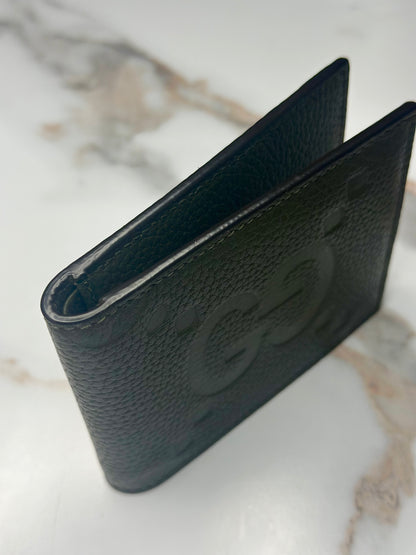 Pre-owned Gucci Jumbo GG bi-fold wallet in green full-grain leather
