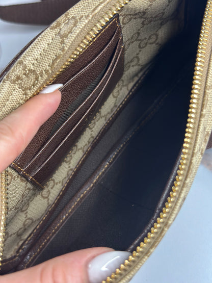Pre-owned Gucci supreme canvas sand + dark brown mini crossbody