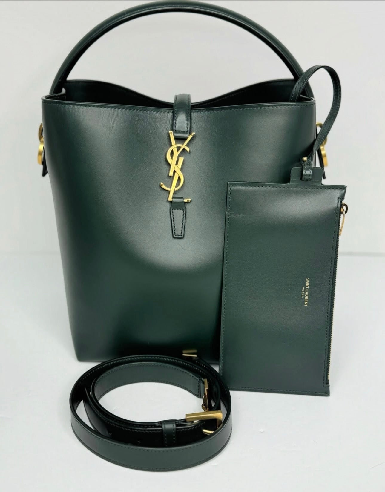Pre-Owned YSL Shiny Calfskin Le 37 Bucket Bag Vert Fonce