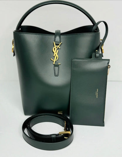 Pre-Owned YSL Shiny Calfskin Le 37 Bucket Bag Vert Fonce