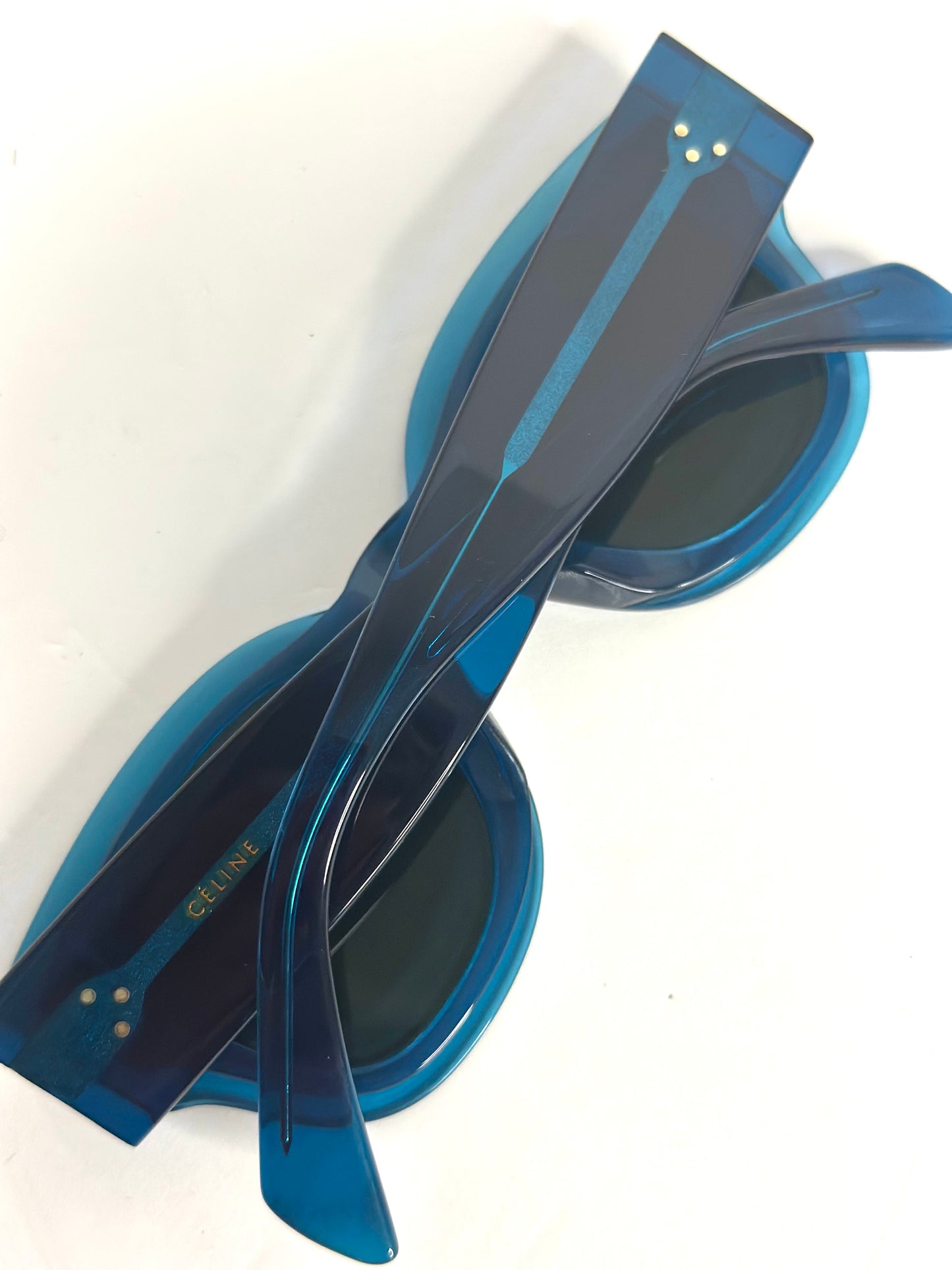 Pre-owned Celine Zoe square sunglasses in petrol blue acetate