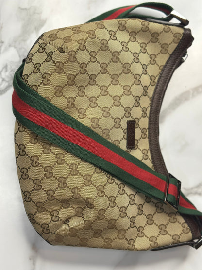 Pre-owned Gucci GG Canvas web medium hobo crossbody
