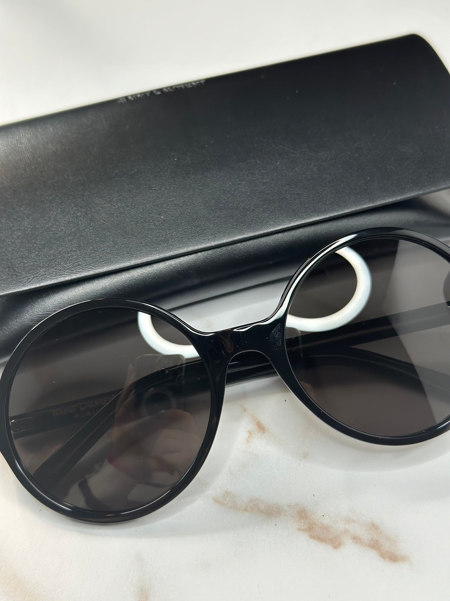 Pre-owned Saint Laurent round frame shiny black sunglasses