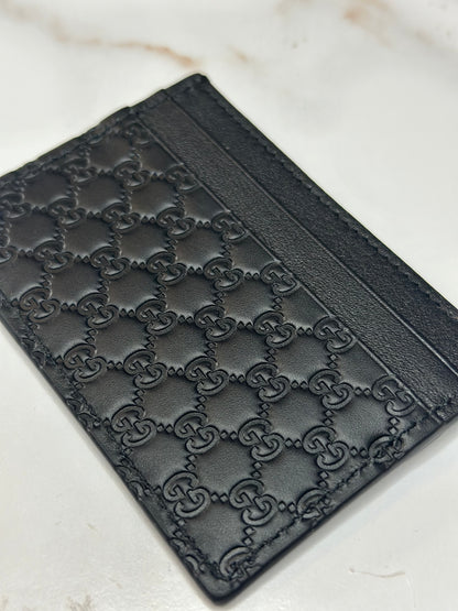 Pre-owned Gucci GG Microguccisima black leather card holder