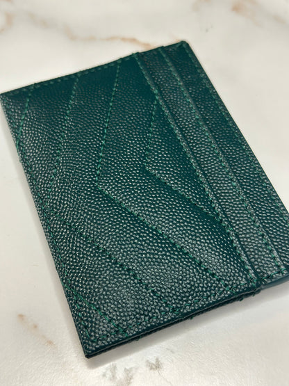 Pre-owned Saint Laurent dark teal grain de poudre card holder