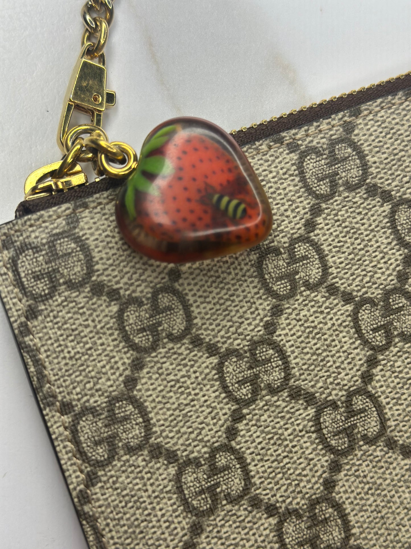 Pre-owned Gucci GG canvas Double G Strawberry Wrist Wallet
