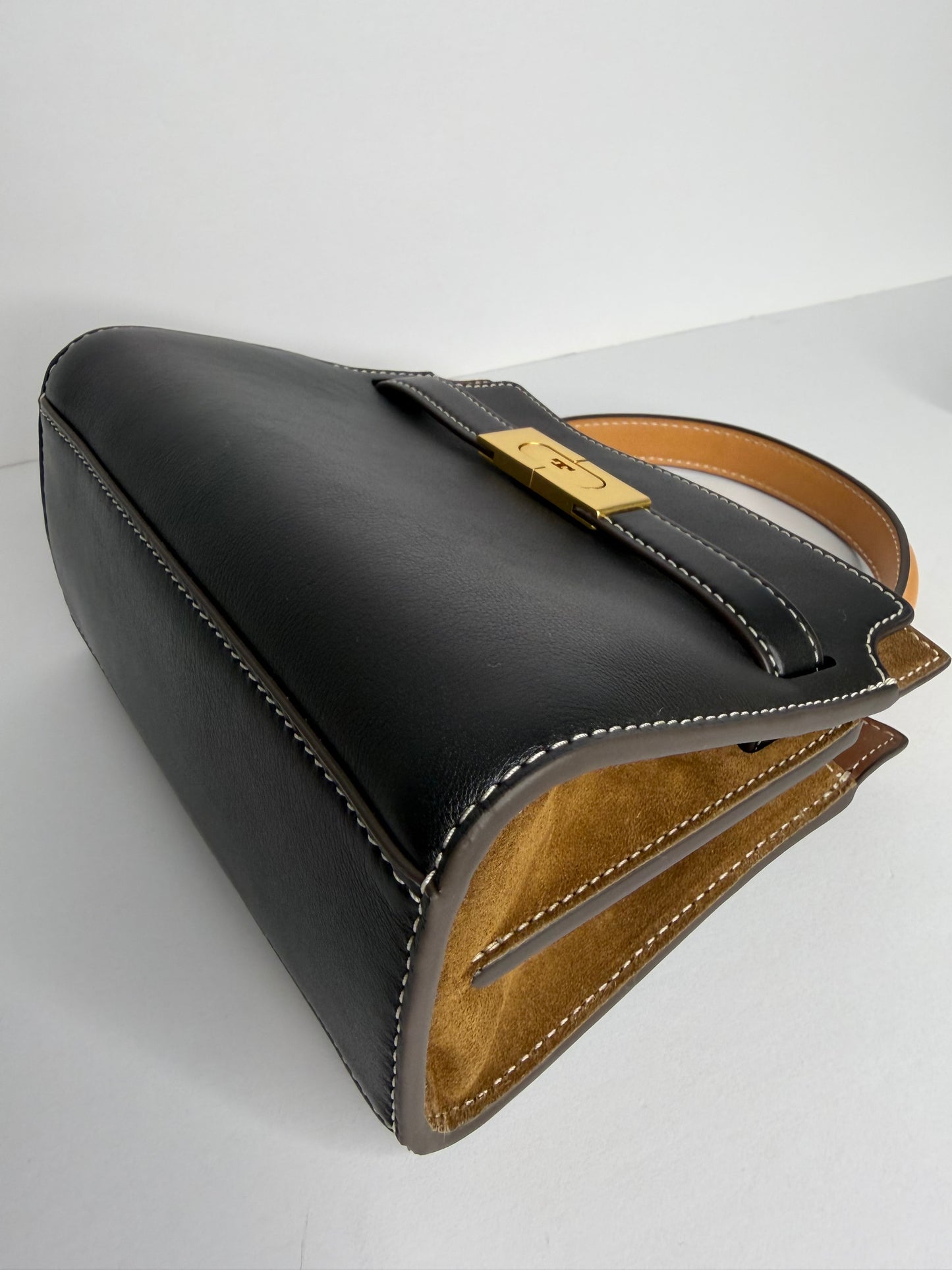 Pre-owned Tory Burch Petite Lee Radziwill Double Bag Black Leather/Brown Suede