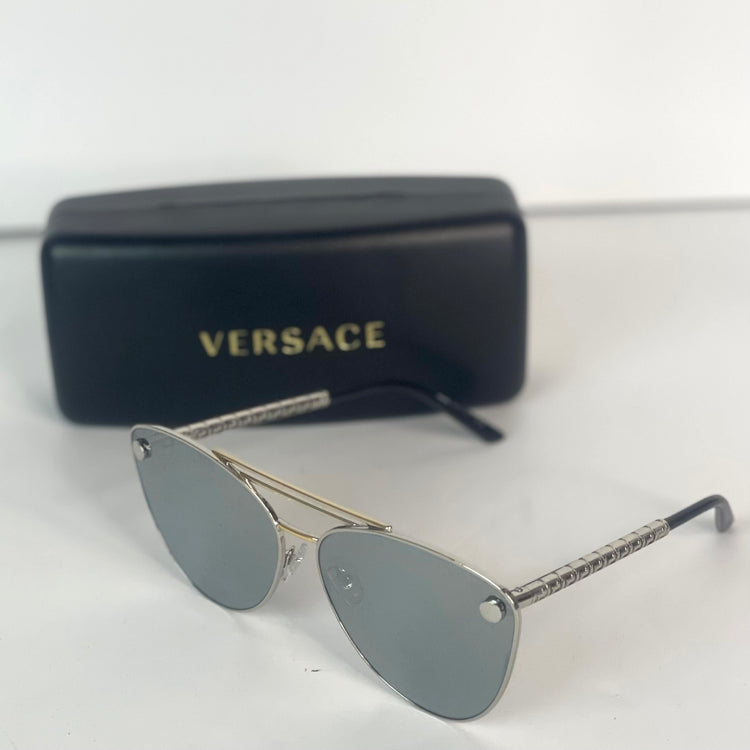 #36 Pre-Owned Versace Silver-Gold Aviator Style Sunglasses