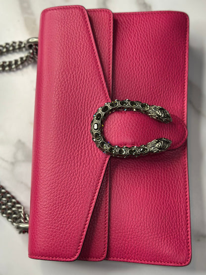 Pre-owned Gucci Hot Pink Leather Medium Dionysus Shoulder bag w/Crystal embellishments