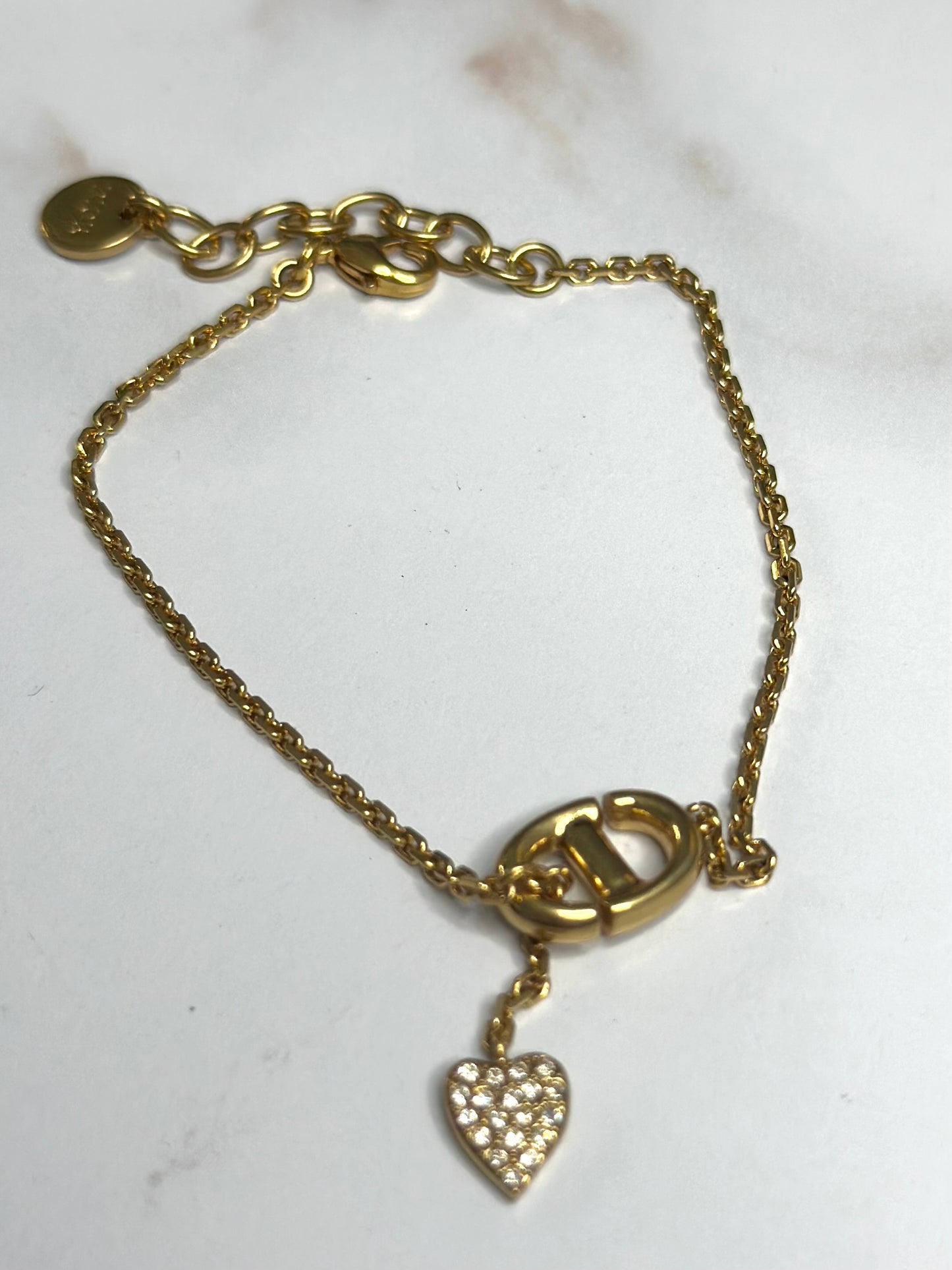 Pre-owned Dior CD Heart pendant bracelet rhinestone embellishments