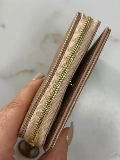 Pre-owned Louis Vuitton Lambskin Embossed Monogram Lou Coussin Wallet Rose Gold