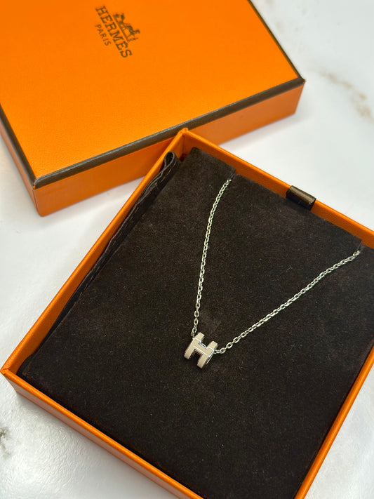 Pre-owned Hermes H Pop Silver and Taupe enamel necklace