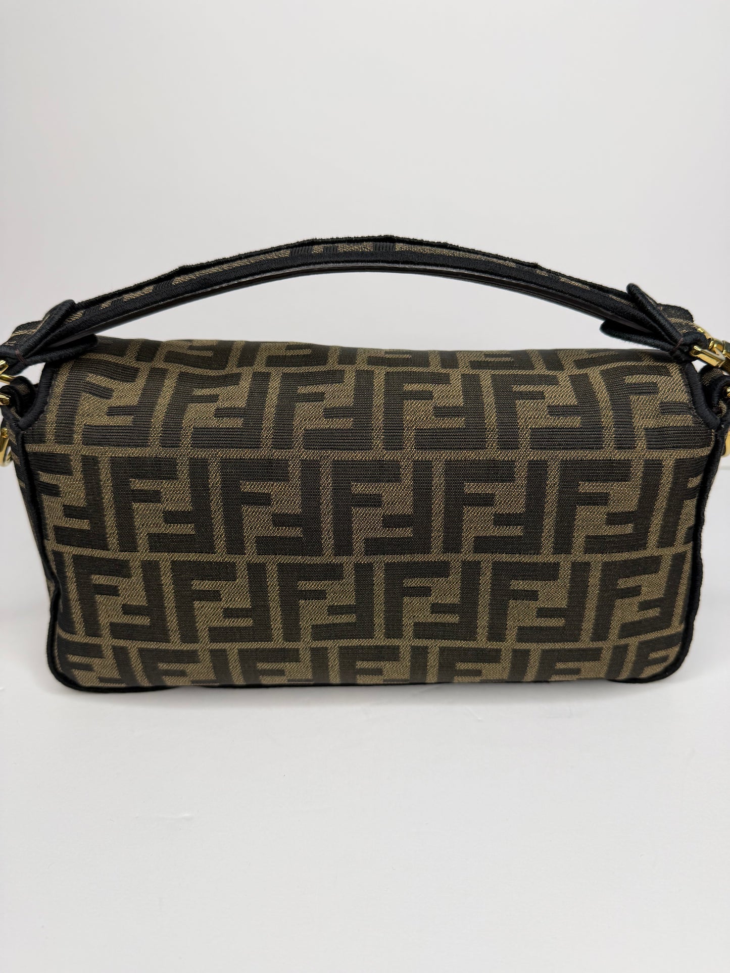 Pre-owned Fendi Baguette Brown FF Jacquard Fabric With Gold Hardware