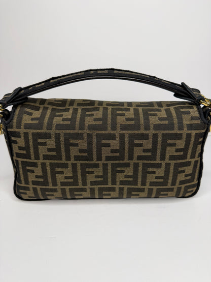 Pre-owned Fendi Baguette Brown FF Jacquard Fabric With Gold Hardware