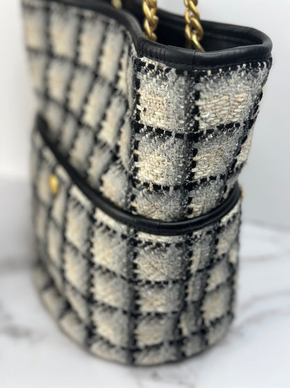 Pre-owned Chanel Coco Mark Chain Shoulder Bag Tote Tweed Leather Black Gray Multicolor Gold Hardware
