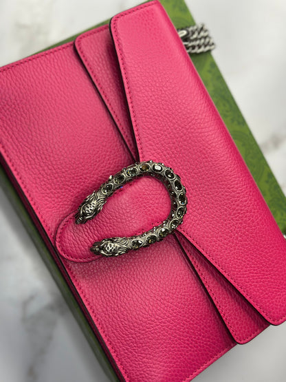 Pre-owned Gucci Hot Pink Leather Medium Dionysus Shoulder bag w/Crystal embellishments
