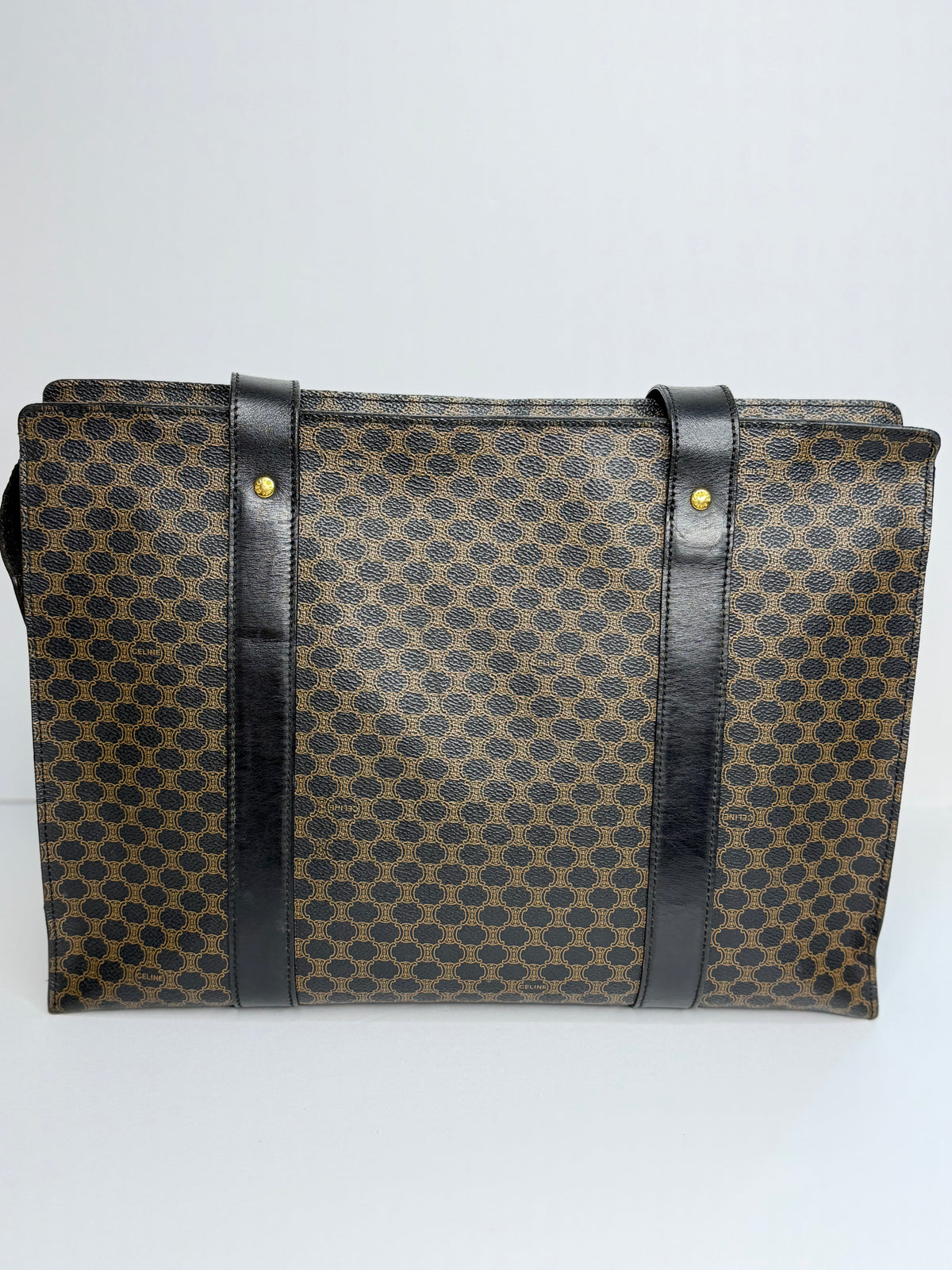 Pre-owned Celine black x brown macadam canvas tote