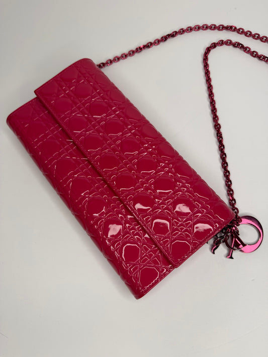 Pre-owned Christian Dior, hot pink patent leather wallet on chain