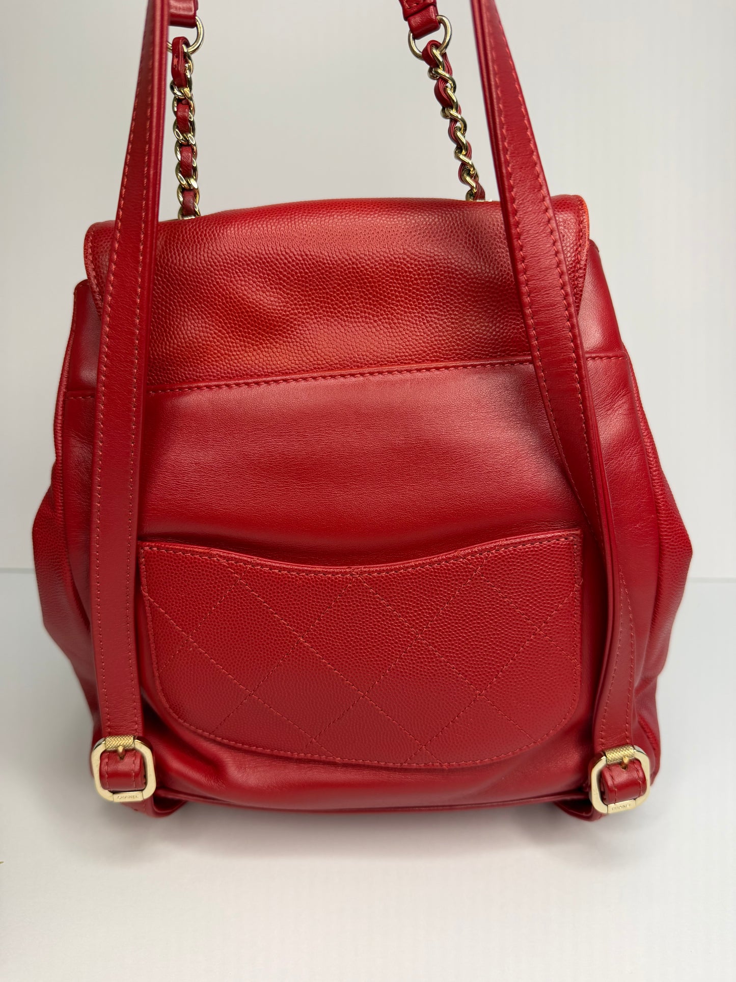 Pre-owned Chanel red caviar leather Business Affinity Backpack