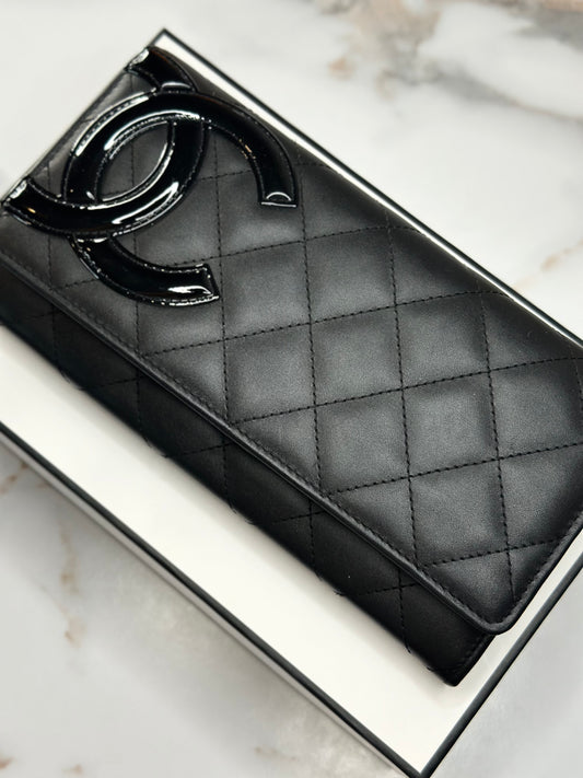 Pre-owned Chanel Black Calfskin Cambon long wallet