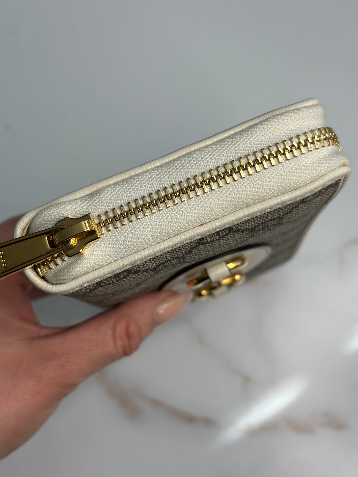 Pre-owned Gucci Horsebit canvas x leather zippy wallet