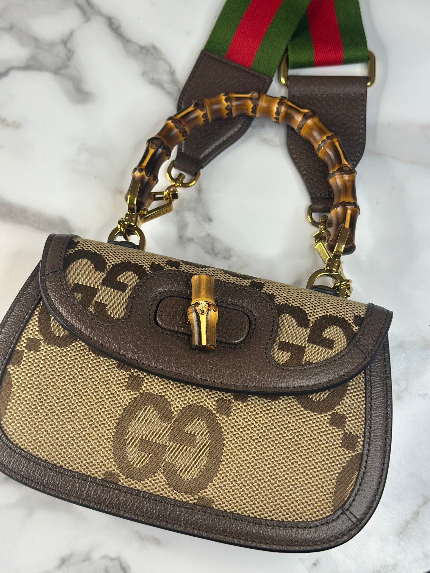 Pre-owned Gucci Bamboo 1947 Top Handle Bag Jumbo GG Canvas Small