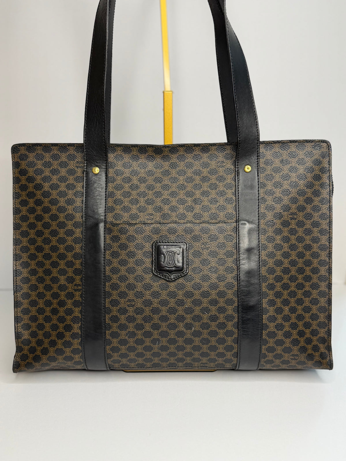 Pre-owned Celine black x brown macadam canvas tote
