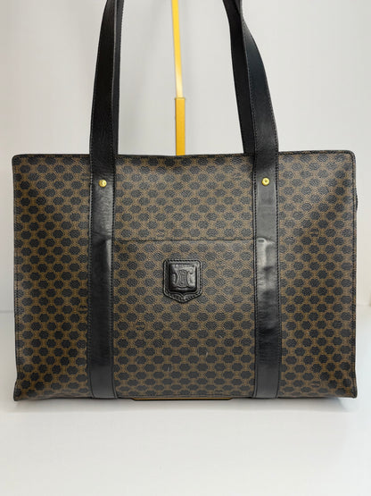 Pre-owned Celine black x brown macadam canvas tote